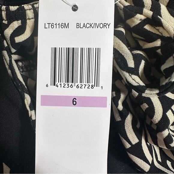 London Times Halter Mini Dress Size 6 Black Ivory Pattern V Neck Sleeveless NWT - Picture 5 of 5